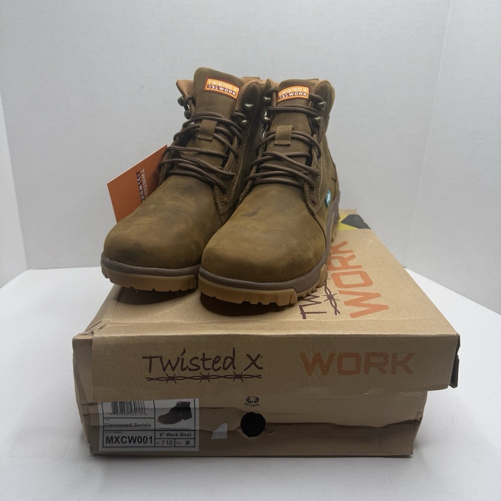 Twisted X Work MXCW001 Waterproof Work Boots Men’s 7.5M Distressed Saddle NEW